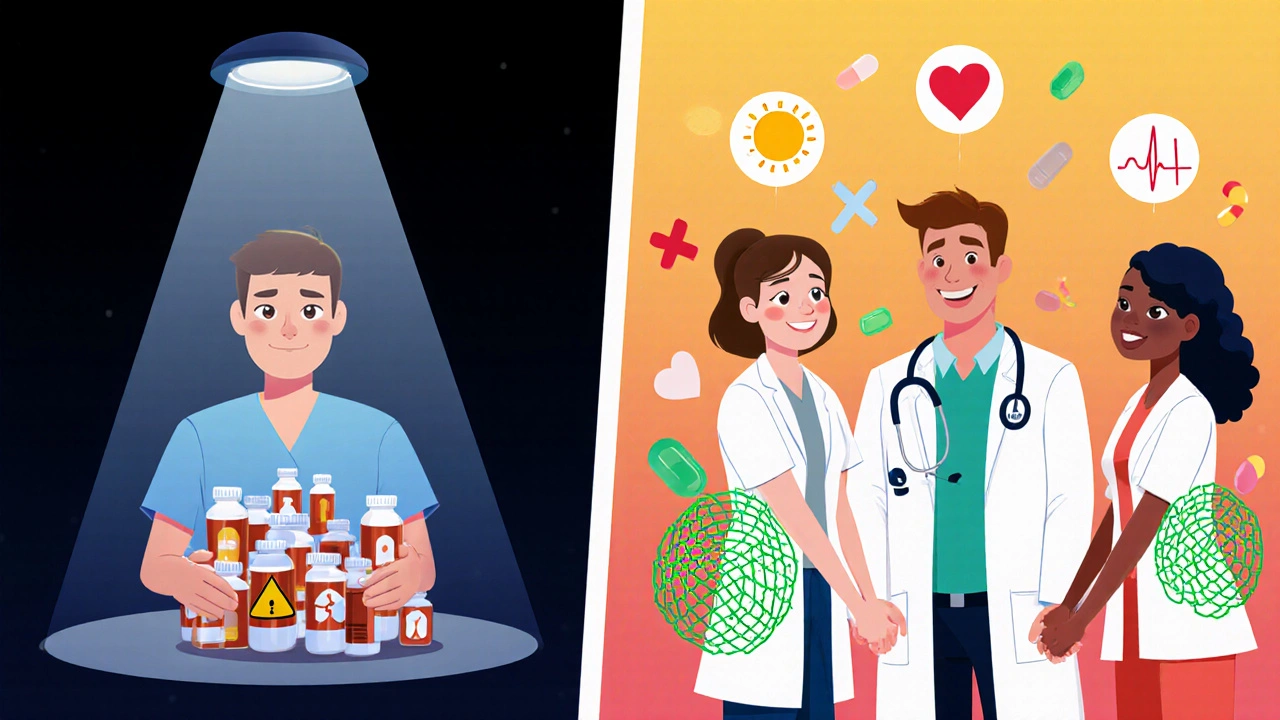 A patient transforms from isolated and overwhelmed to supported by a collaborative medical team.