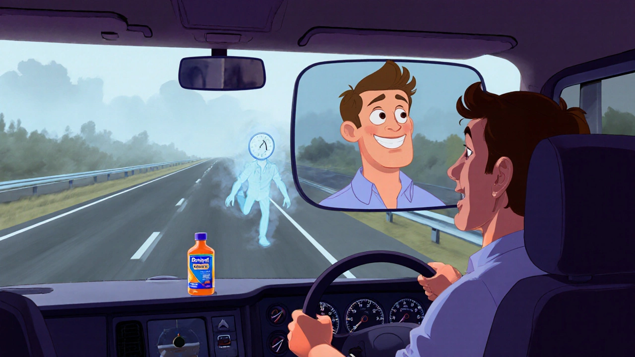 Truck driver unaware he's drifting lanes, ghostly reflection shows impairment