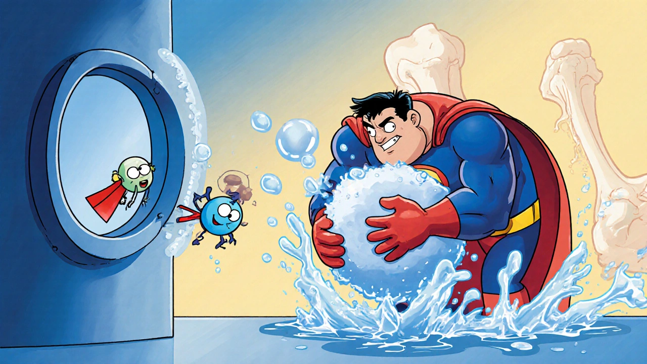 A bisphosphonate molecule being blocked by a calcium ion, forming a clump that can&#039;t be absorbed by the body.