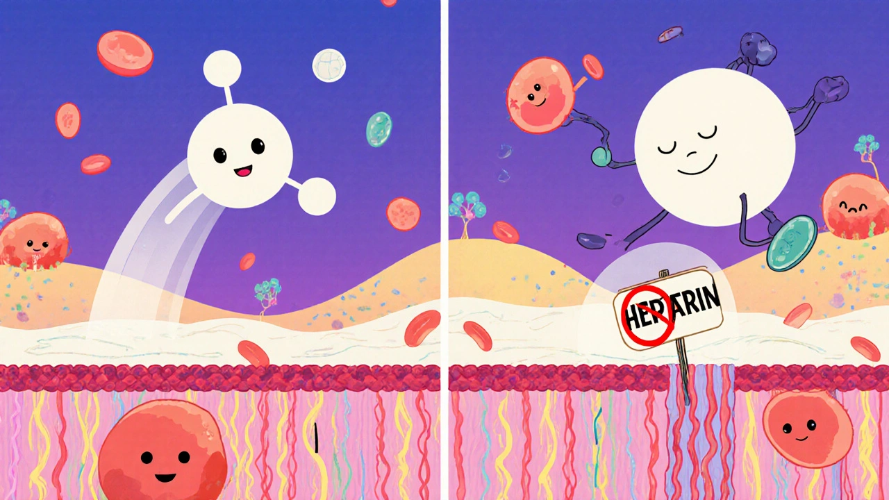 Molecular diagram showing small sertraline entering milk while large heparin is blocked.