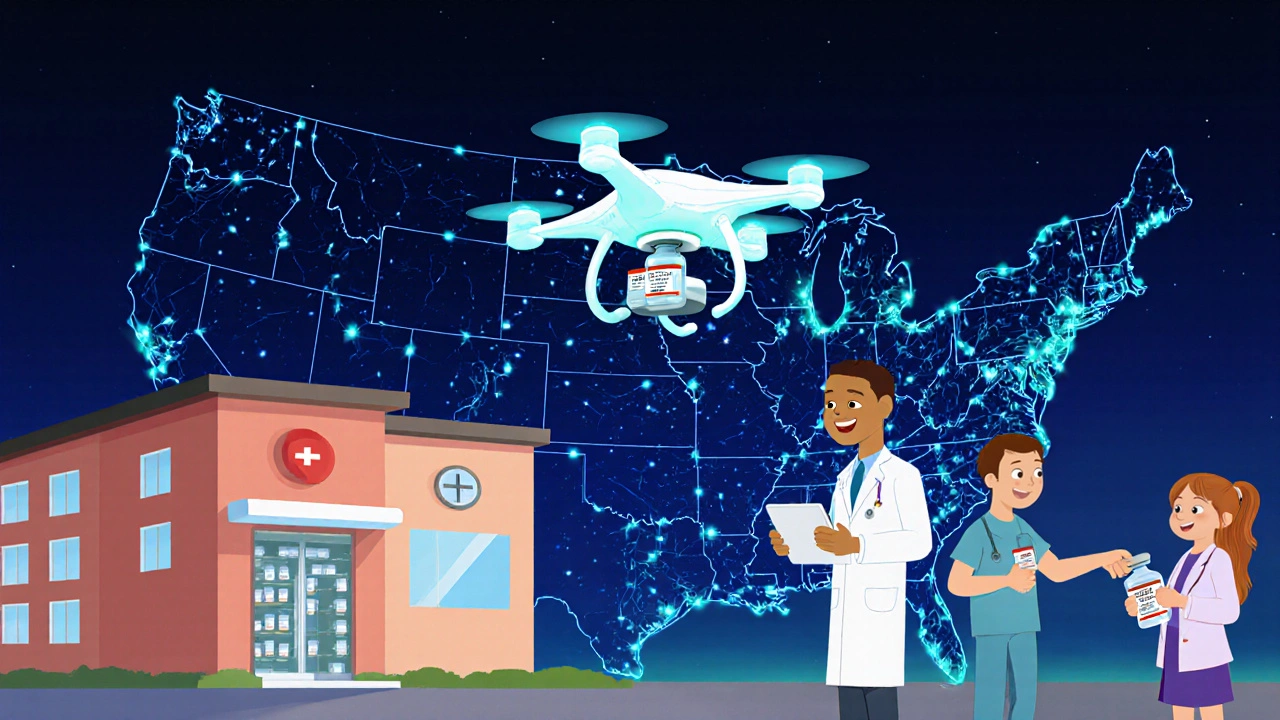 Rural hospital receiving life-saving insulin via drone from a connected university medical center