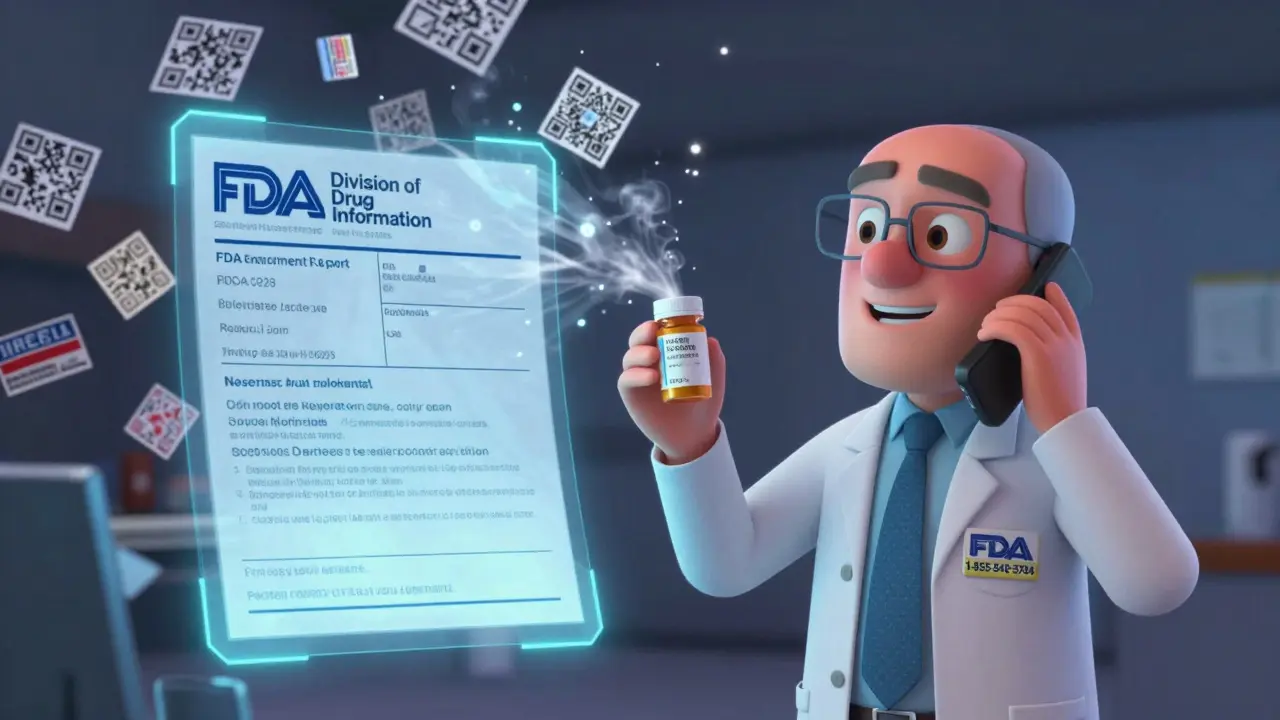 A person calls the FDA as fake recall memes dissolve into smoke, with a real recall notice floating nearby.