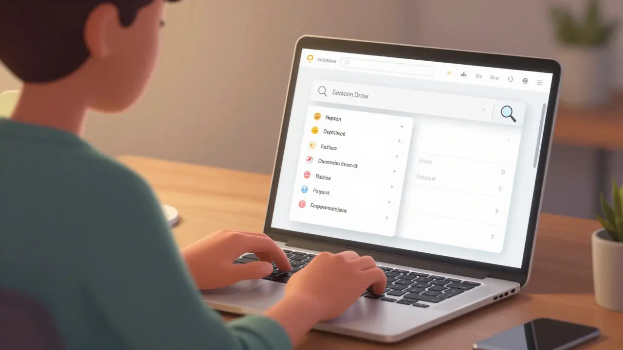 Person typing medication name into a laptop with dropdown suggestions.
