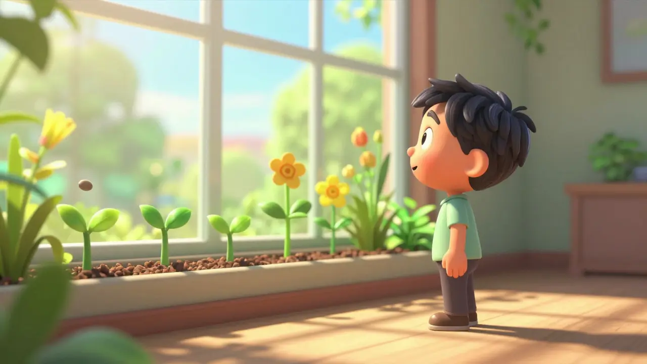 Character observing growing plants representing treatment timeline