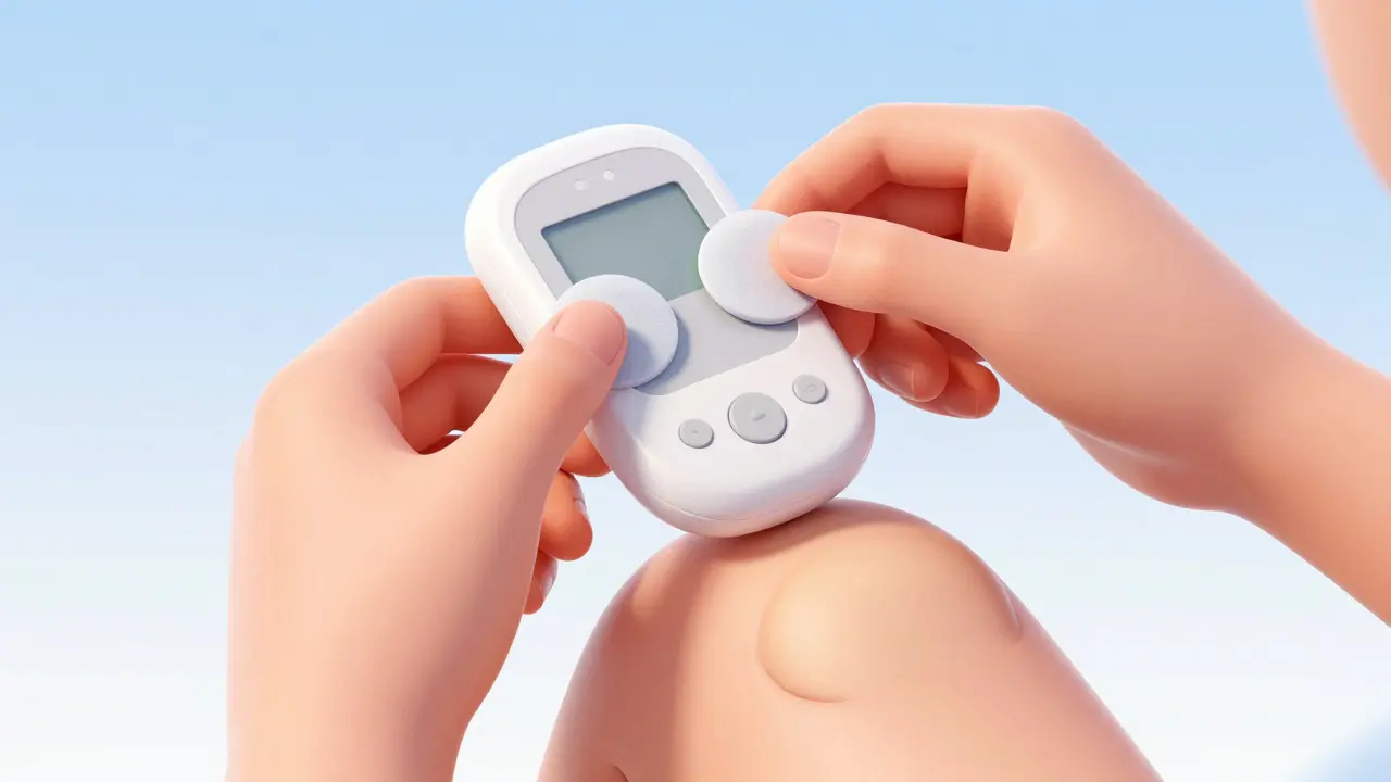 Hands using handheld ECG device with thumb on sensors