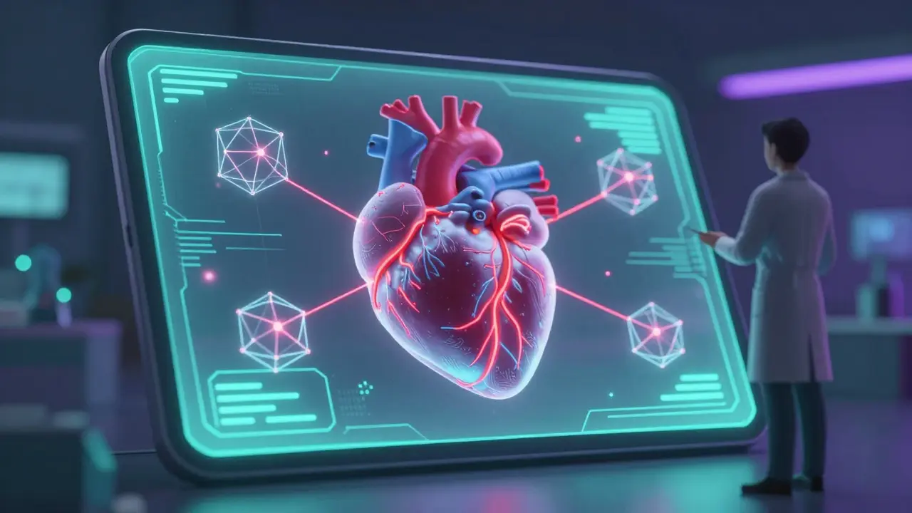 Tablet showing AI analysis of heart electrical signals